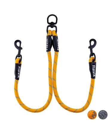 Floxic dew double linen for 2 dogs gray/orange - reflective stretchable and free of hugging - double dog leash for coupling - perfect for small to medium -sized dogs big | 12mm orange