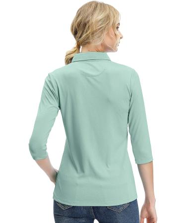 Women's Aqua Blue XL V Neck Golf Shirt | Moisture Wicking 3/4 Sleeve Polo for Fitness & Sports - Buy Online on SooperMarket.com