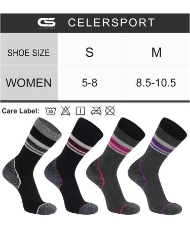 4 Pack Women's Merino Wool Hiking Socks - Cushioned & Warm Thermal Winter Boot Socks - Size 5-8 - Mixed Color Pack - Buy Online on SooperMarket.com