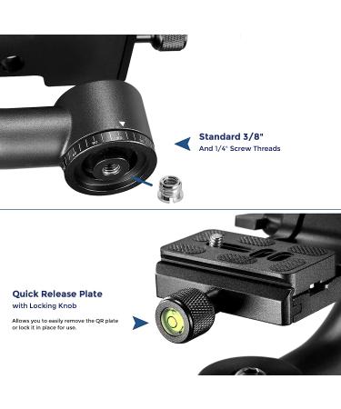 Neewer Professional Heavy Duty Metal Gimbal Tripod Head - 360 Degree Panoramic, 1/4'' Quick Release Plate, Bubble Level - for DSLR Cameras up to 30lbs - Buy Online on SooperMarket.com