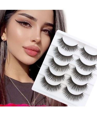 Wrong eyelash natural 3D artificial mental seeds wispy lashes 5 pairs pack fake lashes light volume 6d short false eyelashes strip eyelashes reusable false eyelashes from glowing win wispy-5 pairs
