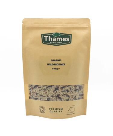 Organic Wild Rice Mix - Camargue Red Rice Wild Rice Long Grain Brown Rice Raw Vegan GMO-Free - No Additives or Preservatives - Nutritious Flavorful and Sustainable - Thames Organic 500g 500 g (Pack of 1)