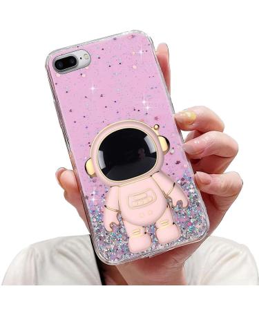 Tivenfezk nadoli for iPhone 7 plus/8 plus astronaut hidden stand shell caricature glitter stand soft silicone bling transparent protective cover iphone 7 plus/8 plus pink
