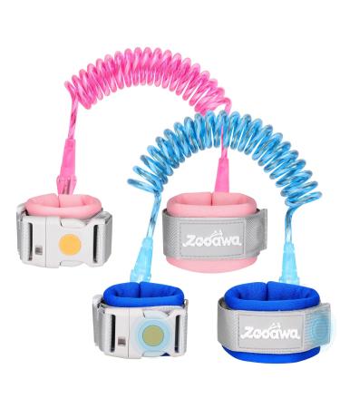Zooawa Toddler Leash 2Pack, Toddler Kids Harness Anti Lost Wrist Link with Magnetic Lock, Reflective Safety Baby Child Walking Hook and Loop Wristband Leash for 3 Years Old Boys Girls, Blue+Pink