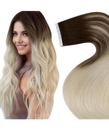 Laavoo invisible tape extensions real hair balayage blond real hair tape extensions remy hair dark brown ombre platinum blonde hair extension real hair tape smooth 50cm 50g 20pcs #4/60 50cm-20pcs 3.7 #4/60