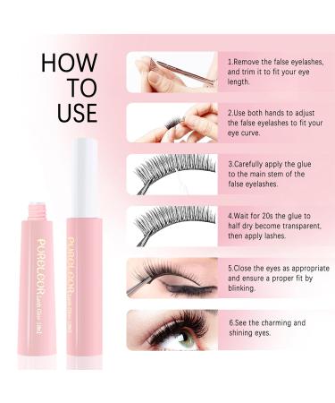 PURELEOR White Eyelash Glue Waterproof Latex Free for Sensitive Eye Strong Hold False Eyelashes Adhesive for Strip Lashes Fast Drying Lash Glue 10ml 0.35oz - Buy Online on SooperMarket.com
