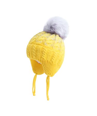 LANGZHEN Toddler Kids Infant Winter Hat Earflap Knit Warm Cap Fleece Lined Beanie for Baby Boys Girls 6-12 Months Yellow