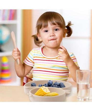 Qshare Baby Silicone Suction Plate with Spoon and Fork - Non Slip Divided Weaning Plates for Toddler (Beige) - Buy Online on SooperMarket.com