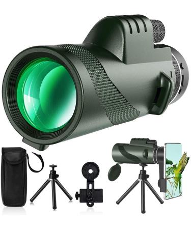 80x100 Monocular-Telescope Low Night Vision Monoculars High Definition for Adults High Powered with Smartphone Adapter Telescope Hunting Wildlife Bird Watching Travel Camping Hiking green-g