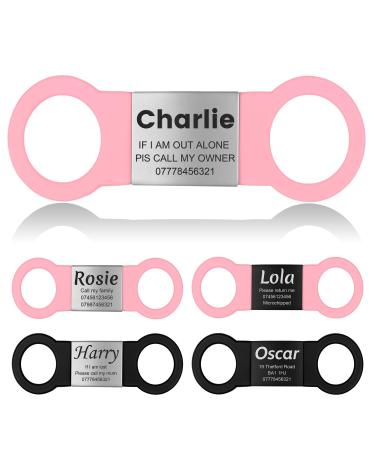 Yhananti dog brand with engraving - quiet silicone dog stark personalized with name telephone number and address - personalized trailer brand for dogs cats and puppies (pink silver s) s (for 16mm wide collar) pink & silver trailer