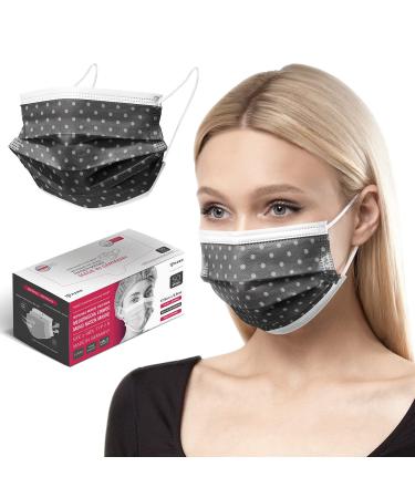 HARD 100 pieces Disposable Face Masks | Made in Germany | Type IIR & CE certified | Breathable Triple Layer - Filtration 99 78% | Elastic Earloops | Mouth Cover - Adults - White Dots 100 Piece standard size (17 5 cm x 9 5 cm) White Dots
