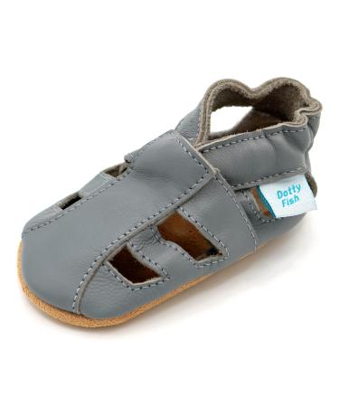 Dotty Fish Soft Leather Baby Shoes with Suede Soles. Toddler Sandals. Non-slip. 0-6 Months to 3-4 Years 18-24 Months Grey