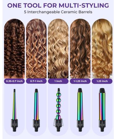 5 in 1 Curling Iron Wand Set Ohuhu Upgrade Curling Waver With 5Pcs 0.35 to 1.25 Inch Interchangeable Ceramic Barrels and Heat Protective Glove for Women Gifts Rainbow Color Idea for Gift - Buy Online on SooperMarket.com