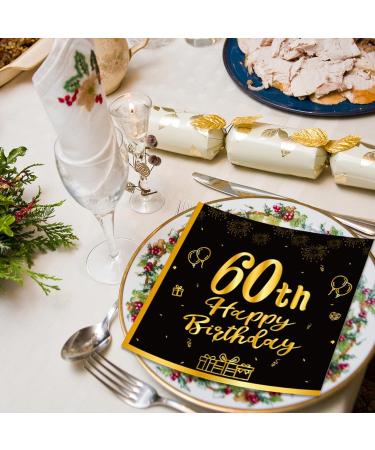 40 Black Birthday Napkins - 60 Black Gold Paper Napkins for 33x33cm Party Decor | Perfect for Men's & Women's 60th Birthday Celebrations - Buy Online on SooperMarket.com