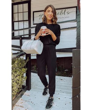 PRETTYGARDEN Women's 2023 Fall Two Piece Outfit - Long Sleeve Crewneck Pullover Top and Pants Set - Sweatsuit Tracksuit - Black (Large) - Buy Online on SooperMarket.com