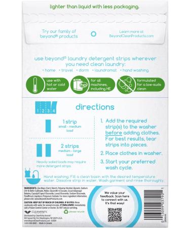 Beyond Laundry Detergent Strips - Eco-Friendly Hypoallergenic & Travel-Friendly | 32 Dissolvable Strips - Free & Clear - Buy Online on SooperMarket.com