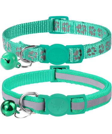 Taglory reflective cat collar with safety clasp and bell 2-piece adjustable collar cat kitten 19-32cm turquoise 19-32 cm (2 pack) turquoise