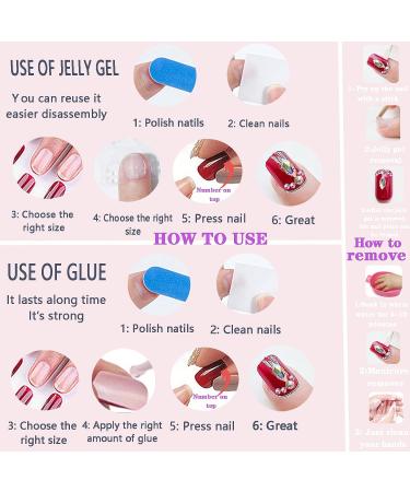 Pink Glitter Gradient Medium Ballerina Press on Nails with Crystal Gem Design - 24Pcs Luxurious False Nails Set for Women & Girls - Buy Online on SooperMarket.com