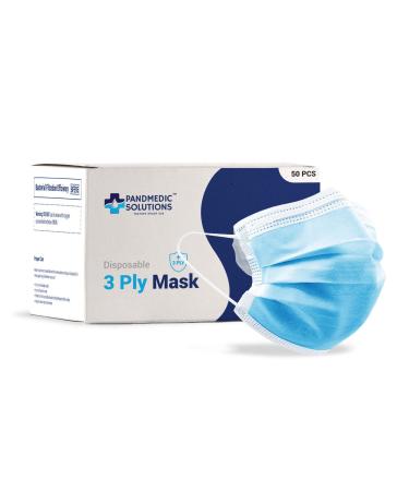 PandMedic Disposable Face Mask MADE in USA | Premium Medical American 3 Ply Safety Face Masks Breathable With Elastic Ear Loops - 50ct Box