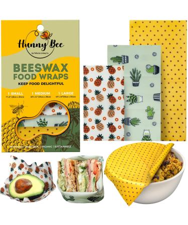 HUNNYBEEE Beeswax Wrap - (7 packs) Sustainable Products | Beeswax Paper Food Wrap | Reusable Kitchen Products | Reusable Beeswax Food Wrap | Beeswax Wraps for Food | 3 Sizes (S M L)