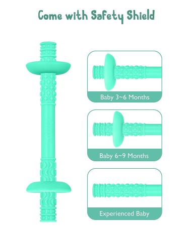 Teething Tube with Safety Shield Baby Hollow Teether Sensory Toys Gum Massager  Food-Grade Silicone for Infant 3-12 Months Boys Girls  1 Pair with 4 Cleaning Brush Included (Emerald+Blue) Emerald+Gray - Buy Online on SooperMarket.com