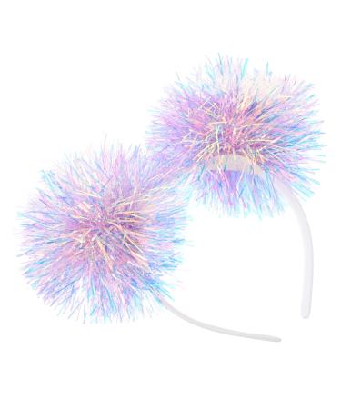 minkissy Foil Strips Pom Pom Headband Tinsel Pompom Ball Head Bopper Fluffy Ball Hair Loop Cosplay Hair Accessories for Christmass New Year Birthday Party Favors Purple