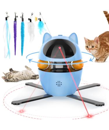 PETTOM Interactive Cat Toys for Indoor Cats 3 in 1 Automatic Cat Toy - 2023 Upgrade with Rotating Feather Tracks Ball Kitten Toys Interactive USB Rechargeable Best Gift for Cats (Blue)