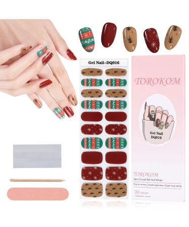 EBANKU Christmas Semi Cured Gel Nail Strips Glitter Gel Nail Polish Strips Long Lasting Waterproof Full Nail Wraps Stickers with Stick Nail File Wipes & Sealing(UV/LED Lamp Required) (SDTRK16)