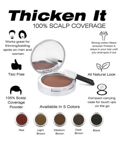 Thicken It 100% Scalp Coverage Hair Powder in Medium Brown - Talc-Free Hair Loss Concealer for Men and Women - Water Resistant .32 oz. - Naturally Thicker Than Fibers & Sprays - Buy Online on SooperMarket.com