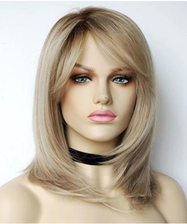 Sandy Bob Blonde Wig for White Women - Medium Length Synthetic Wig with Dark Roots - Buy Online on SooperMarket.com