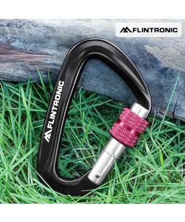 Flintronic Twist Lock Aluminum Carabiner Hook - 12KN Black - Ideal for Hammocks Swings Camping & Fishing - Durable Outdoor Equipment - Buy Online on SooperMarket.com