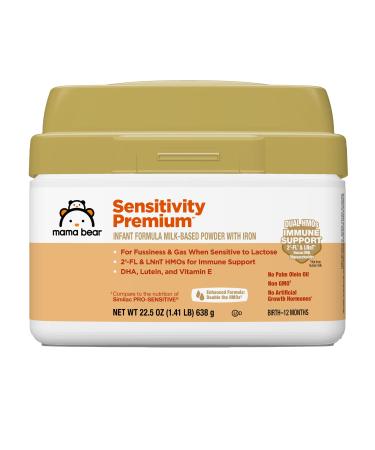 Amazon Brand - Mama Bear Sensitivity Baby Formula Powder with Iron, Reduced Lactose, Non-GMO, 2'-FL HMO for Immune Support, 22.5 Ounce