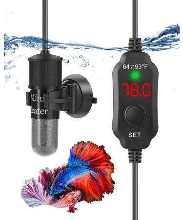 Kulife Fumak Super Mini Aquarium Heater 20W Betta Heater Small Aquarium Heater Adjustable Submersible Fish Tank Heater Turtle Heater with Digital Display Thermostat, for 2-4 Gallon Tanks