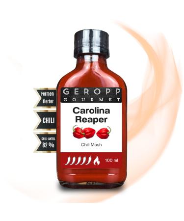 Geropp-Gourmet Carolina Reaper chili mash/puree 100 ml with 82% chili |Sharpest chilli in the world: extremely sharp!|Recovery glass bottle |Grill cook |Gift idea