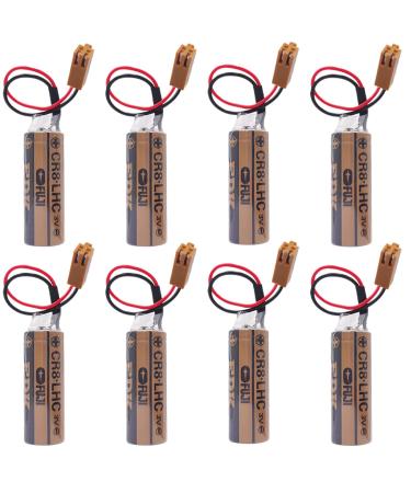 (8-Pcs) 2600mAh CR8.LHC 17450 Battery for Fuji FDK CR8-LHC Battery Memory Backup Power Source Water Meters Battery with Brown Plug 17 * 45 mm (3.0 Volt 2.6 Ah Non-rechargrable)