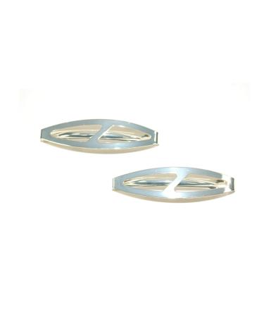 Pair of Oval Shaped Clip-in End Barrettes Hair Slides with Cut-Out Design. (Silver)