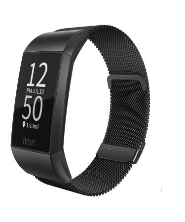 Limque Metal Replacement Bands for Fitbit Charge 3 / Charge 3 SE / Charge 4, Magnetic Wristbands for Women Men Multi-Color (Large, black) Large black