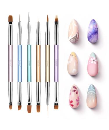 Beetles Professional nail brush 6 Set-nail design brush nail art nail Art liner brush set for uv nails flat brush oval brush French color grades liner nail point brush 2-in-1 nail art brush 6pcs