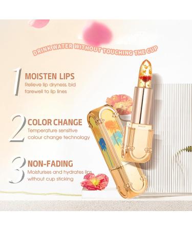 Crystal Flower Jelly Lipstick Temperature Colour Changing Lipstick Tinted Lip Balm Plumping Lip Gloss Moisturising Lip Care Waterproof Lipsticks for Women Long Lasting - Buy Online on SooperMarket.com