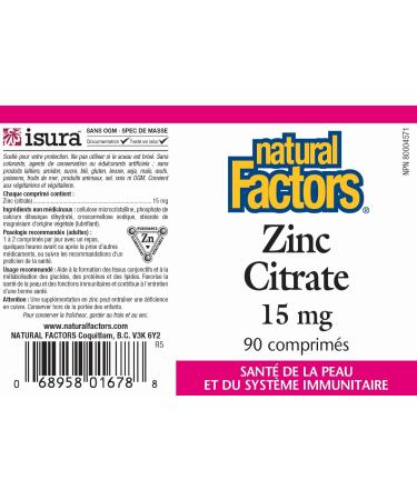 Natural Factors Zinc Citrate 15mg Tablets 90 Count by Natural Factors - Buy Online on SooperMarket.com