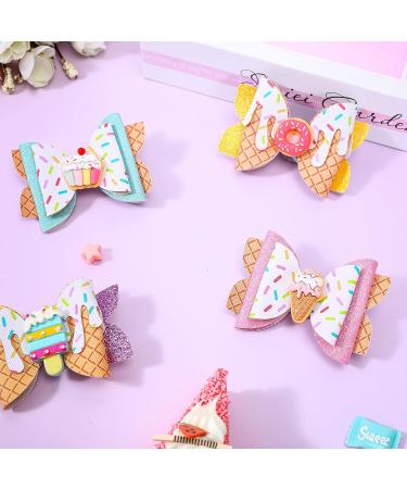 Whaline 4Pcs Dessert Glitter Bow Hair Clips - Summer Colorful Leather Hairgrips for Girls and Women - Birthday Party Hair Accessories - Buy Online on SooperMarket.com
