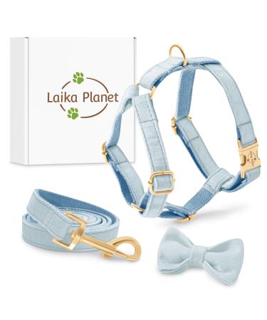Laika Planet - dog harness for small dogs with 1.50 m leash and versatile loop made of velvet - H -dishes for small dogs maximum safety and comfort - Premium (S blue) S blue