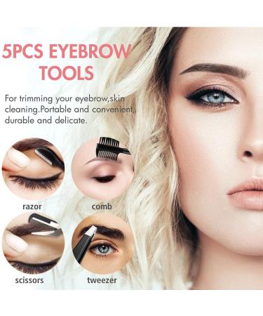 5PC Eyebrow Care Set - Professional Tweezers Curved Scissors & Shaving Brushes for Everyday & Travel Use - Durable Stainless Steel - Buy Online on SooperMarket.com