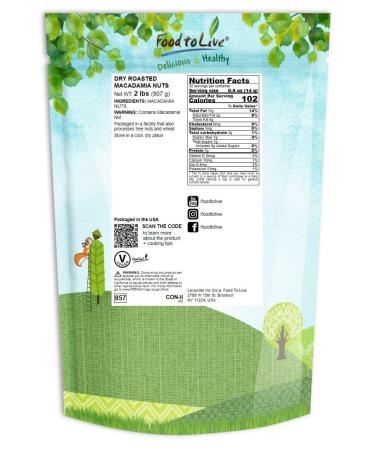 Buy Food to Live Dry Roasted Macadamia Nuts - 2 lbs | Unsalted Keto Vegan Snack High Protein Kosher Bulk - Great for Baking - Buy Online on SooperMarket.com