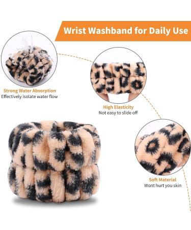 Leopard Print Spa Wristband Set for Athletes/Women/Girls - 8pcs Soft Coral Velvet Towels for Makeup/Sweat Absorption - Buy Online on SooperMarket.com