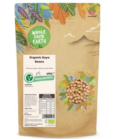 Wholefood Earth Organic Soya Beans 500g GMO Free | Vegan | High Fibre | High Protein | Certified Organic