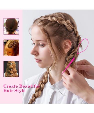 Sularpek 3pcs Topsy Tail Hair Tool Set - Pink Looping Hair Styling Kit with Comb - Ideal for French Braids & Creative Hairstyles - Buy Online on SooperMarket.com