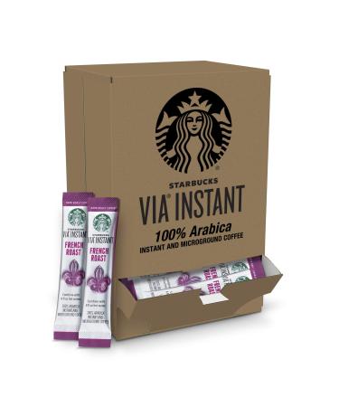 Starbucks VIA Instant Coffee Dark Roast Coffee French Roast 100% Arabica 1 box (50 packets)