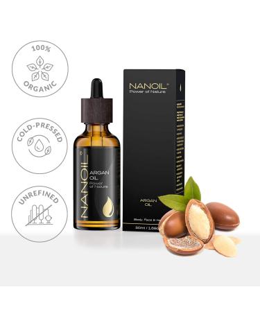 Nanoil Argan Oil 50ml - Pure Cold-Pressed Organic Oil for Hair Body & Face | Natural Care & Anti-Aging Solution - Buy Online on SooperMarket.com