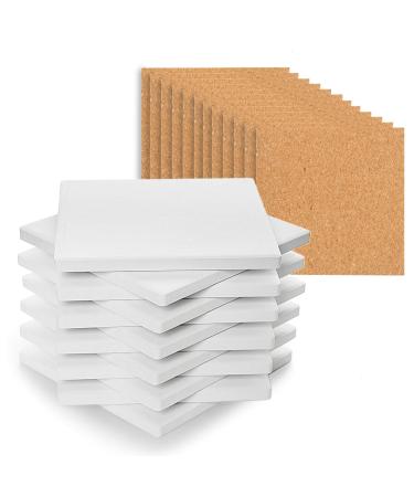 COYMOS Ceramic Tiles for Crafts Coasters  12Pcs Blank Coasters Unglazed Ceramic White Tiles for Painting  Alcohol Ink  Acrylic Pouring - Make Your Own Coasters - Cork Backing Pads Included (4x4 inch) 24 Piece Assortment